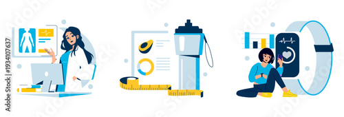 Vector Illustration of Health monitoring and Wellness Activities