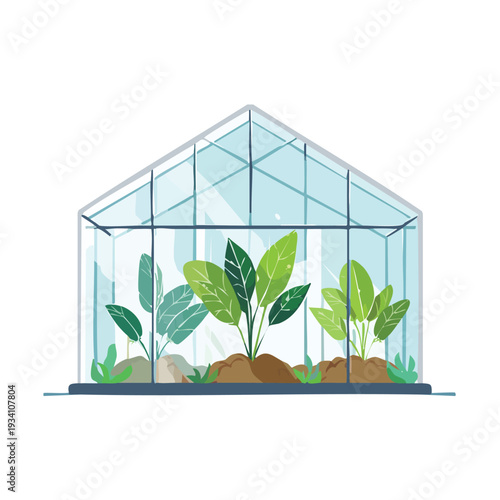 Greenhouse plants growing inside glass structure