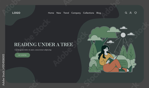 Woman Reading Under a Tree Vector Illustration