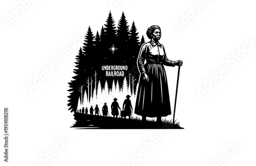 Harriet Tubman Underground Railroad Silhouette, Civil Rights History Vector Sticker, Freedom and Courage Historical Icon