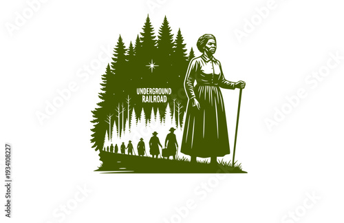 Harriet Tubman Underground Railroad Silhouette, Civil Rights History Vector Sticker, Freedom and Courage Historical Icon