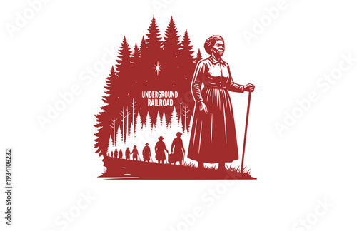 Harriet Tubman Underground Railroad Silhouette, Civil Rights History Vector Sticker, Freedom and Courage Historical Icon