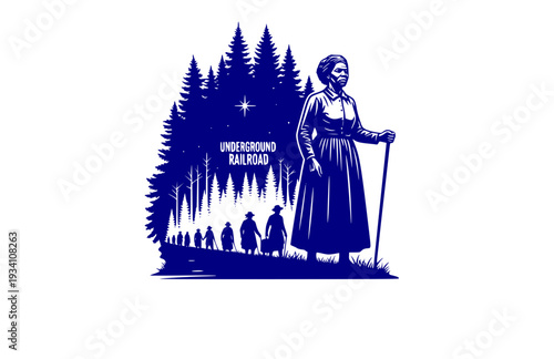 Harriet Tubman Underground Railroad Silhouette, Civil Rights History Vector Sticker, Freedom and Courage Historical Icon