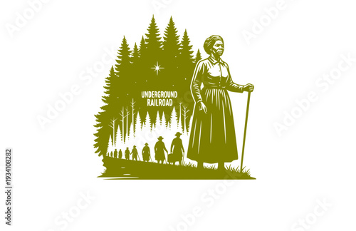 Harriet Tubman Underground Railroad Silhouette, Civil Rights History Vector Sticker, Freedom and Courage Historical Icon