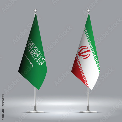 Illustration Vector Featuring IRAN and SAUDI ARABIA Identities with IRAN and SAUDI ARABIA Flags