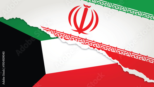 Illustration Vector Featuring IRAN and KUWAIT Identities with IRAN and KUWAIT Flags