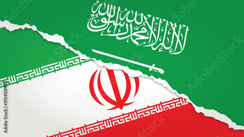Illustration Vector Featuring IRAN and SAUDI ARABIA Identities with IRAN and SAUDI ARABIA Flags