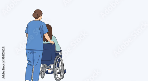 Nurse Pushing Patient in Wheelchair - Healthcare Assistance and Support
