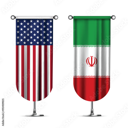 Illustration Vector Featuring IRAN and United States Identities with IRAN and United States Flags