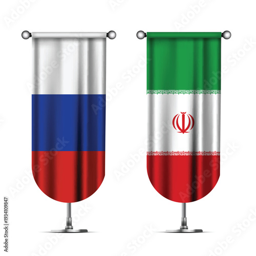 Illustration Vector Featuring IRAN and RUSSIA Identities with IRAN and RUSSIA Flags