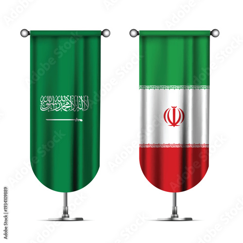 Illustration Vector Featuring IRAN and SAUDI ARABIA Identities with IRAN and SAUDI ARABIA Flags