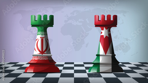 Illustration Vector Featuring IRAN and JORDAN Identities with IRAN and JORDAN Flags