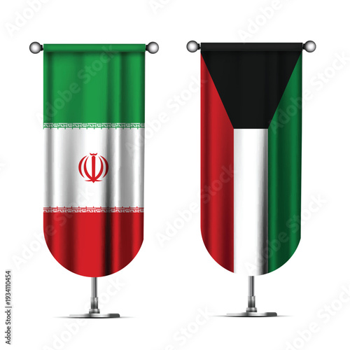 Illustration Vector Featuring IRAN and KUWAIT Identities with IRAN and KUWAIT Flags