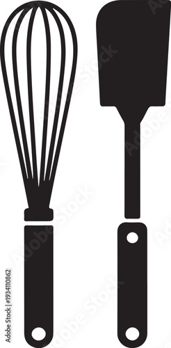 Black silhouette kitchen whisk and spatula cooking