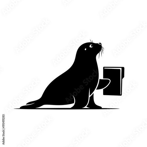 Seal Reading Book Silhouette Illustration.