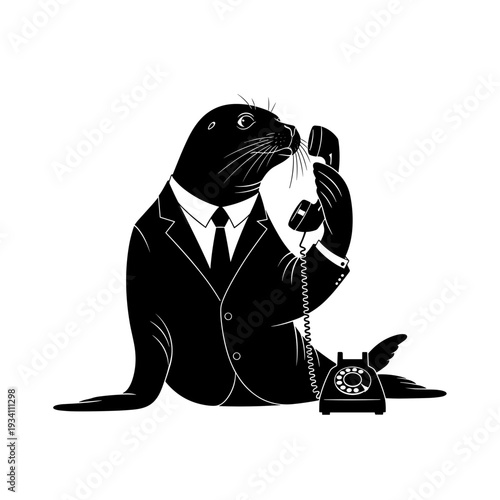 Seal in Suit Talking on Phone.