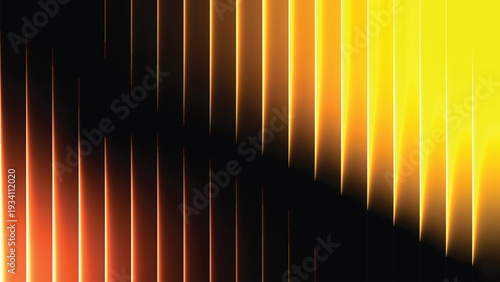 Abstract Orange Yellow Neon Gradient Background with Diagonal Light Wave and Vertical Stripes, Futuristic Glass Texture Digital Technology Wallpaper