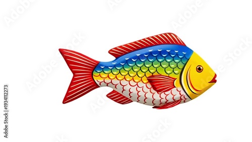 Colorful Hand-Painted Wooden Fish Figurine with Vibrant Rainbow Scales