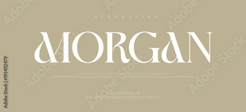 Morgan, Beauty Luxury font alphabet logo. Typography beautiful fashion elegant classic letters serif italic fonts decorative wedding vintage blossom logos. vector illustration
