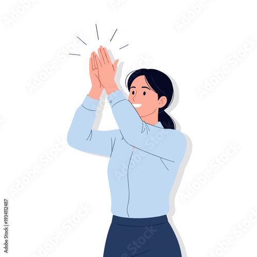 Woman Clapping Hands with Joy and Appreciation.