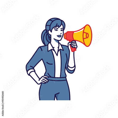 Woman Holding Megaphone Cartoon Character.