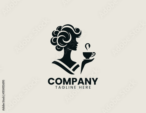 Elegant woman holding coffee cup in clean modern cafe lifestyle vector illustration