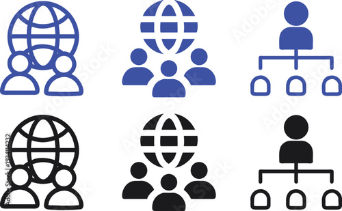Global Team Network and Organization Structure Icons Set, Business Hierarchy and Corporate Management Vector Illustration