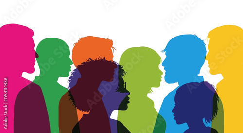 Vibrant Colorful Silhouettes of Diverse People, Symbolizing Community, Inclusion, and Unity