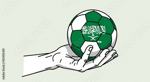 Saudi Arabia Soccer Ball in Hand Vector – KSA Football National Pride Illustration 🇸🇦⚽