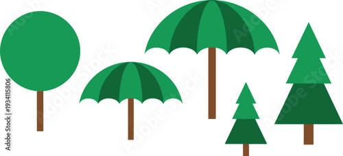 Modern big green tree icon set minimalist flat vector isolated on white background