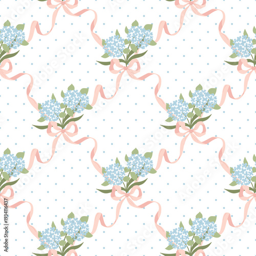 Obraz na płótnie Vintage floral pink ribbon and bows seamless pattern