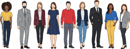 Diverse business team standing together, corporate employees group illustration isolated on white background for company culture concept