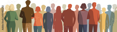 Diverse community silhouette background, colorful people crowd representing inclusion, unity and multicultural teamwork concept