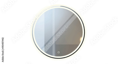 A round mirror reflecting a staircase from a direct viewpoint, capturing the elegance of interior design