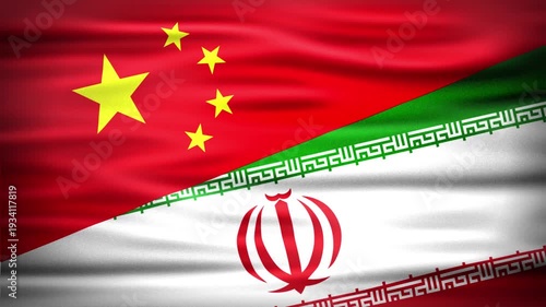 Wavy Combined Flags of IRAN and CHINA , Short Looping Animation of National Unity and Cultural Connection