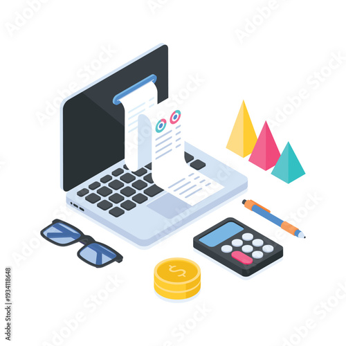 Premium isometric illustration of financial management system
