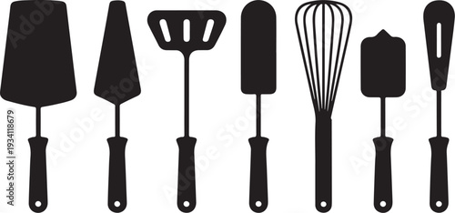 Black silhouettes of kitchen utensils on white background