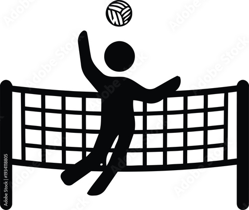 Cuadro en lienzo Silhouette of a volleyball player jumping to spike or smash the ball over the ne