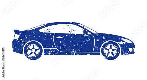 Blue Sports Car Silhouette with Distressed Texture