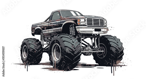 Monster Truck illustration, large wheels, off-road vehicle, graphic art