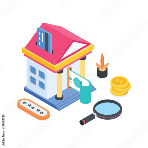 Beautifully designed isometric illustration of digital banking concept.