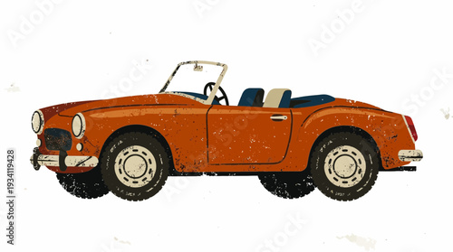 Vintage orange convertible car on white background