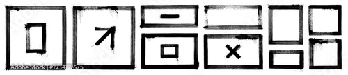 Square frames box set. Black vector grunge hand-drawn rectangles bundle with arrow, cross, zero and minus (dash) signs. Punk infographic rectangle borders. Straight marker lines. Rubber stamp outlines