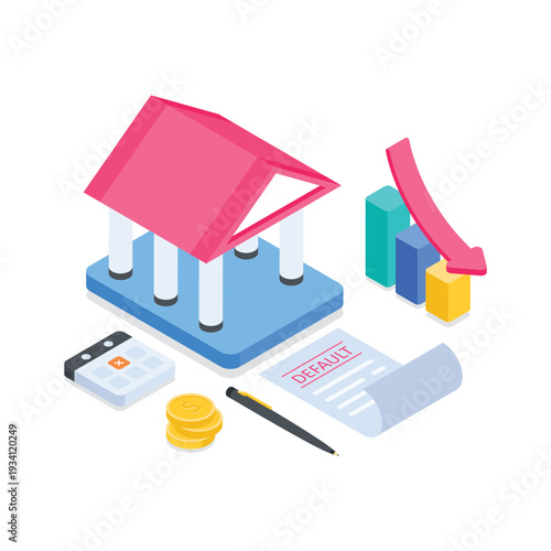 Isometric financial default risk concept illustration, premium vector