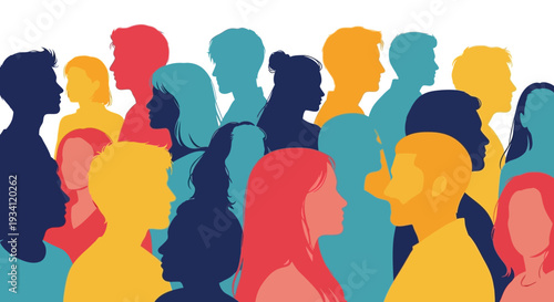 Diverse Crowd Silhouettes: Colorful Group of People Illustration