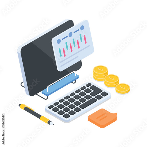 Have a look at this amazing premium isometric illustration of online trading dashboard