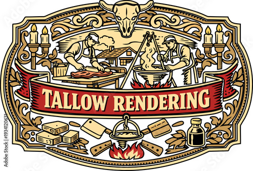 Tallow Rendering Vintage Craft Badge Vector