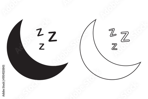 Set of zzz symbol. Crescent moon with sleeping zzz symbol. Dream and sleep concept icon representing relaxation and bedtime.