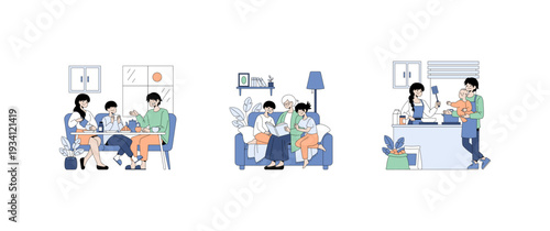 Family Activities: Dining, Reading, and Cooking Together