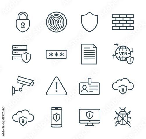 Collection of cybersecurity and data protection icons in a grid layout